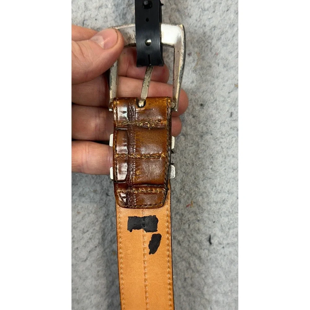 Martin Dingman Belt Mens 44 Alligator Grain Italian Calfskin Brown Western EUC
